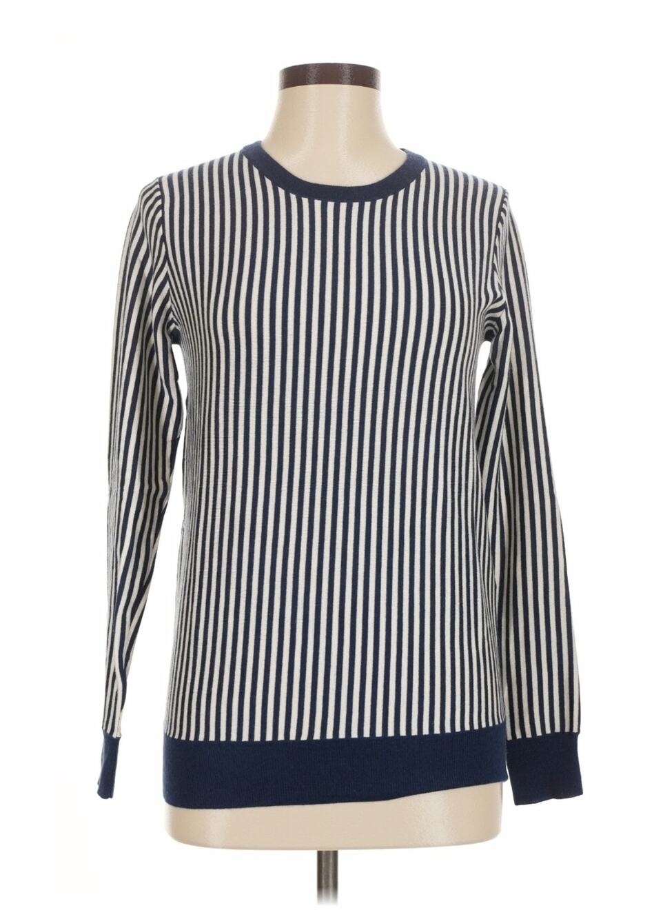 Madeleine Thompson Silk Cashmere Sweater Size M Navy Cream Vertical Stripe Knit